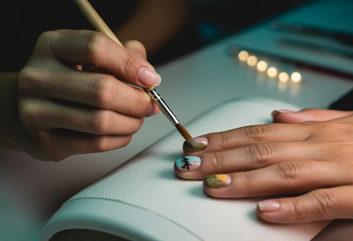 Tırnak üzerine minyatür manzara çizen sanatçı elleri